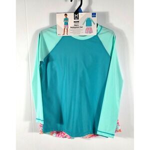 Member's Mark Boys 2 Piece Rashguard Set Swim Trunk Size 10 12 Aqua Blue Floral